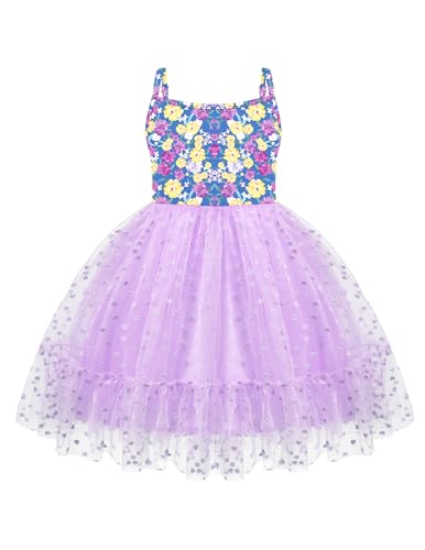Arshiner Blumenkleid Mädchen Lila Sommer Trägerkleid Kinder Tüllkleid Festlicheskleid Einschulungskleider Strandkleid 3-4 Jahre von Arshiner