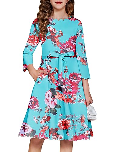 Arshiner Blumenmädchenkleider Prinzessin Kleid Mädchen Kinder A-Linie Festlich Hochzeit Erstkommunion Geburtstag Kleider Blaue Blumen 160 von Arshiner
