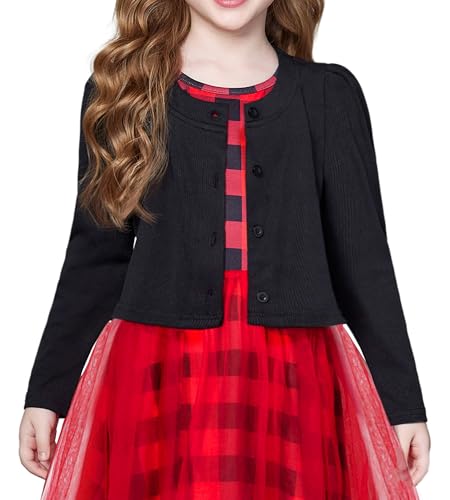 Arshiner Bolero Mädchen Festlich Schwarz Strickjacke Langarm Schulterjacke Lässiges Rundhals Strickpullover 120/5-6 Jahre von Arshiner
