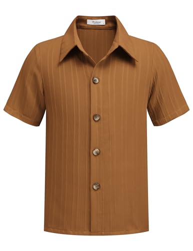 Arshiner Freizeit Hemd Jungen Kurzarm Braun Shirt mit Knopfkragen Lässiges Hemd für Kinder Sommerhemd für Strand Urlaub Einfarbig Hemden 5-6 Jahre von Arshiner