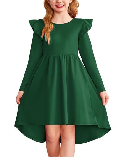 Arshiner Grünes Kleid Mädchen Rundhals Langarmkleid Herbst Festkleid Winter Weihnachtenkleid Rüschenkleid A-Linie Partykleid Schulanfangkleid 140/9-10 Jahre von Arshiner