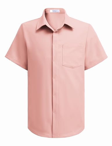 Arshiner Hemd Jungen Rosa Sommerhemd Casual Kurzarmhemd Kinder Einfarbig Schuluniform Shirt Formale Kinderhemd Knopfleiste Oberteil mit Brusttasche 130/7-8 Jahre von Arshiner