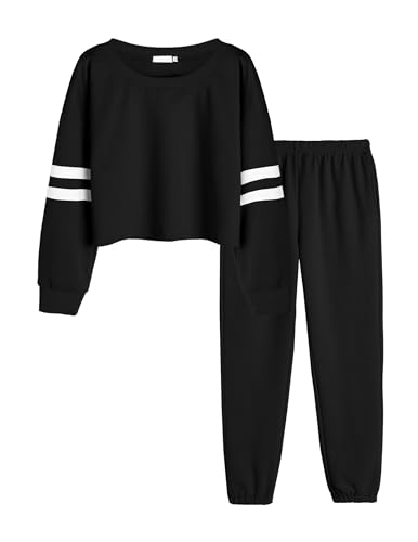 Arshiner Jogginganzug Mädchen 158 Sportsachen Sportzeug set Langarm Trainingsanzug Kinder Einfarbig 152 Tracksuit 2tlg Sweatshirt Sporthose Schwarz 160 von Arshiner