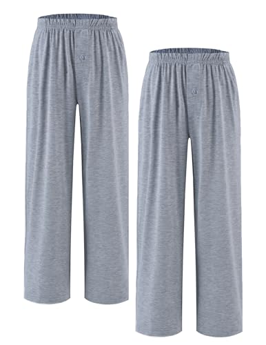 Arshiner Jungen 2er-Pack Schlafanzughose Weich Bequeme Pyjamahose Knopfleiste Lang Einfarbig Freizeithos Elastische Taille Mit 2 Taschen Schlafhose für Kinder 13-14 Jahre von Arshiner