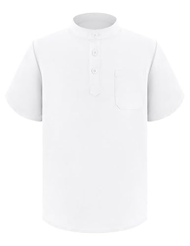 Arshiner Jungen Einfarbig Hemden Kurzarm Shirt Henley Shirt Formelle Uniform Hemd Freizeithemd für Kinder Weiß 130 6-7 Jahre von Arshiner