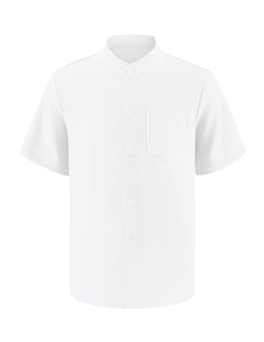 Arshiner Jungen Einfarbig Hemden Kurzarm Shirt Knopfleiste Formelle Uniform Hemd Freizeithemd Button-down Shirt für Kinder Weiß 7-8 Jahre von Arshiner