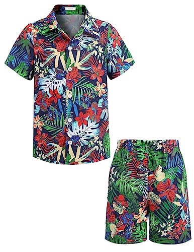 Arshiner Jungen Hemden mit Shorts Set Kinder Sommer Hawaii Kleidung Freizeit Sunny Strand Bekleidungssets für Jungen 10-11 Jahre 150 von Arshiner