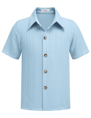 Arshiner Jungen Kurzarm Hemden Casual Sommer Hemd Kinder Einfarbig Shirt Oberteil Top Blue 10-11 Jahre von Arshiner
