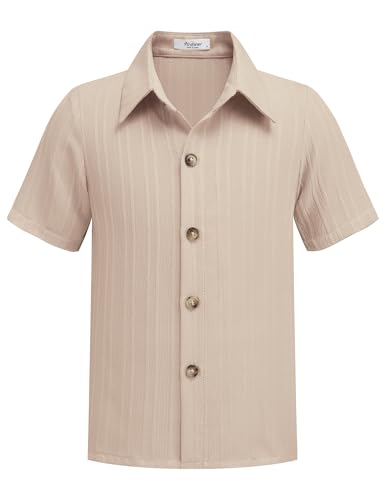 Arshiner Jungen Hemden Kurzarm Sommerhemd mit Knopfkragen Leinenhemd Khaki Kinder Shirt Freizeit Hemd Party Hemd Schuluniformhemd 5-6 Jahre von Arshiner