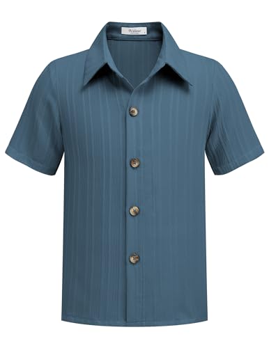 Arshiner Jungen Kurzarm Hemden Einfarbig Freizeithemd Kinder Button-down Kurzarmshirt Kragenhemd Sommer Casual Oberteil Top für Kinder Marineblau 120 4-5 Jahre von Arshiner