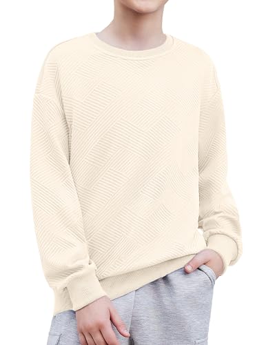 Arshiner Jungen Pullover Beige Classic Sweatshirt Einfarbig Rundhals Langarmshirt Boys Basic T-Shirt Kinder Freizeit Oberteile Mode Top 160/13-14 Jahre von Arshiner