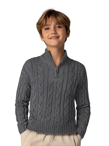 Arshiner Jungen Pullover Leichter Troyer Casual Strickpullover mit Reißverschluss für Herbst Winter Kinder Sweater, 11-12 Jahre 150 von Arshiner