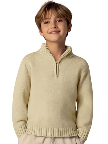 Arshiner Jungen Pullover Leichter Troyer Casual Strickpullover mit Reißverschluss für Herbst Winter Kinder Sweater, 7-8 Jahre 130 von Arshiner