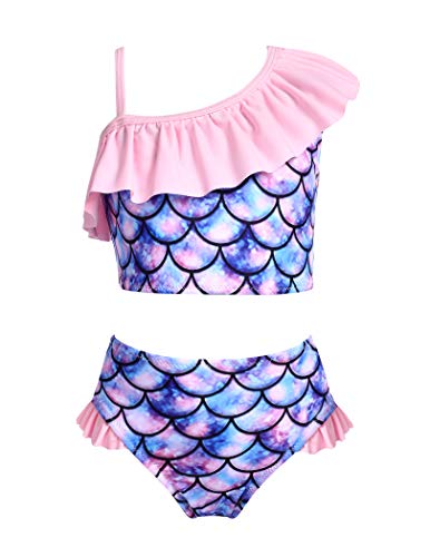 Arshiner Kinder Badeanzug Zweiteiliger Mädchen Bikini Meerjungfrau Tankini Rüschen Schwimmanzug Verstellbare Bademode Badebekleidung Strand Rosa 122 von Arshiner