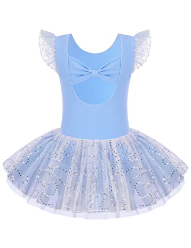 Arshiner Kinder Ballettkleidung 2-10 Jahre Mädchen Schleifen Ballettkleid Kurzarm Ballettanzug Glitzer Tanzkleid Baumwolle Ballett Trikot Mit Chiffon Rock Tütü Blau 160 von Arshiner