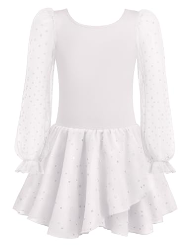 Arshiner Kinder Ballettkleidung Weiß Baumwolle Ballettkleid Mädchen Mesh Puffärmel Tanzkleid Ballettanzug Glitzer Ballerina Kleider Ballett Trikot mit Chiffon Tütü 130/4-5 Jahre von Arshiner
