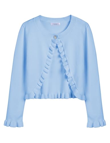 Arshiner Kinder Bolero Schulterjacke Jäckchen Mädchen Bolero Jacke Festlich Langarm zum Kommunionkleid Taufkleid Blau 130 von Arshiner