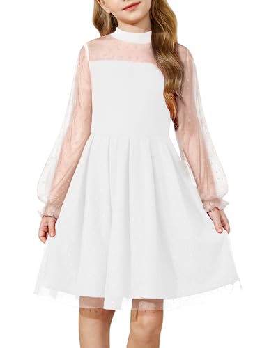 Arshiner Kinder Kleid Weiß Langarm Hochzeit Kleider Freizeit Midikleid Mädchen Rundhals Winterkleid Festliches Kleid Abendkleider Halloween Partykleid 11-12 Jahre von Arshiner