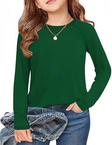 Arshiner Kinder Langarmshirt Grün T-Shirt Mädchen Innenfleece Top Basic Thermo Oberteile Jungen Sweatshirt Lässig Unterhemden Mode Elastisches Unterziehshirt Weihnachten Kinderkleidung 160/11-12 Jahre von Arshiner