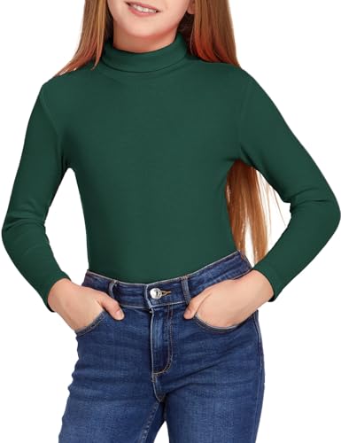Arshiner Kinder Rollkragen Shirt Mädchen Weiches Langarm Basic Top Ideal als Unterziehshirt im Herbst Winter Bequem Casual Tops Einfarbige Layering T-Shirt Grün 13-14 Jahre von Arshiner
