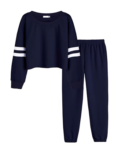 Arshiner Kinder Sportanzug Lang Mädchen Jogginganzug Trainingsanzug Freizeitanzug Kinderkleidung Bekleidungsset für Tennis Yoga Herbst 122 128 Blau 130 von Arshiner