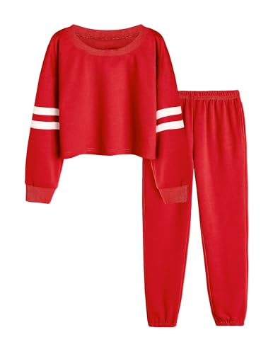 Arshiner Kinder Sportkleidung Langarm 146 Sportanzug 2tlg Kinderkleidung Einfarbig Sportzeug Mädchen set 150 Trainingsanzug Sweatshirt Tracksuit Rosenrot Bekleidungsset von Arshiner