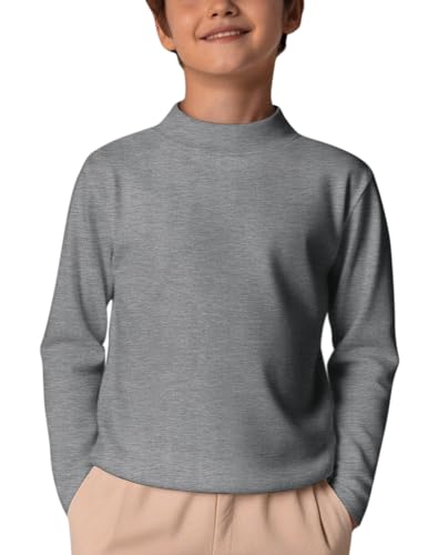 Arshiner Kinder Thermohemd Winter Unterwäsche Langarm für Jungen Basic Einfarbig Unterhemd Thermounterwäsche Oberteil Tops Rollkragenpullover Grau 7-8 Jahre von Arshiner