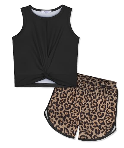 Arshiner Kinderkleidung Set Mädchen Schwarz T Shirt Leoparden Shorts Kinder Bekleidungssets Mode Sommer Outfit 160/13-14 Jahre von Arshiner
