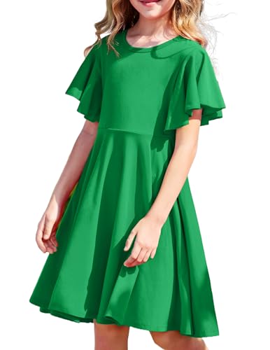 Arshiner Kleider für Mädchen Schmetterlingsärmel Kleid Kinder A-Line Swing Kleid Rundhals Sommerkleid Baumwollekleid Festlich Partykleid Lässige Kinderklei mit Tasche 160/10-11 Jahre von Arshiner
