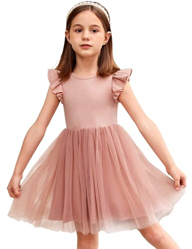 Arshiner Kleid Kleinkind Sommer Mädchenkleider Rundhals Tüllkleid Kinder Kurzarm Baumwollkleid Freizeitkleid Casual Geburtstags Party Kinderkleid Rosa 110/5-6Jahre von Arshiner