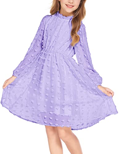 Arshiner Kleid Mädchen 5-13 Jahre Kinder Chiffon Langarmkleid Freizeitkleid Partykleid Festlich Hochzeit A-Linie Rundhals Kleid Violett 120 von Arshiner