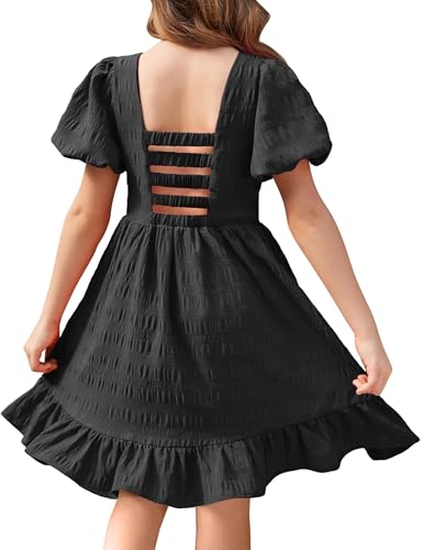 Arshiner Kleid Mädchen Festlich Hochzeit Party Kurzarm Sommer Freizeitkleid Prinzessin Kleider Kinder Teenager Kleidung Schwarz 6 von Arshiner