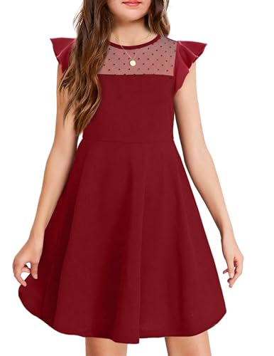 Arshiner Kleid Mädchen Festlich Hochzeit Party Kurzarm Sommerkleid Freizeitkleid Prinzessinkleider Kinder Teenager Kleidung Weinrot 120 von Arshiner