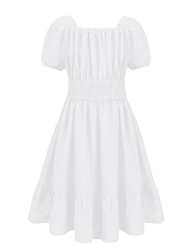 Arshiner Kleid Mädchen Festliches Kleid Weiß Hochzeit Niedlich Freizeitkleider Elegant Einfarbig Partykleid 122 von Arshiner