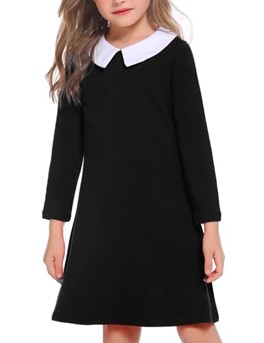 Arshiner Kleid Mädchen Langarm Kinderkleid Basic T-Shirt Kleid Halloween Festlichkleid Einschulungskleid Schwarz Freizeitkleid 110/4-5 Jahre von Arshiner