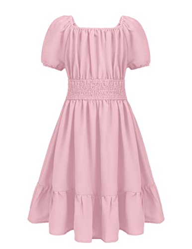 Arshiner Kleid Mädchen Prinzessinkleid Rosa Sommer Partykleid Kinder schulterfreikleid Freizeitkleid Casual Kleider Einschulung 122 von Arshiner