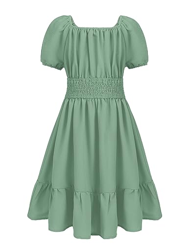 Arshiner Kleid für Mädchen Sommer Freizeitkleid Kinder Schulterfrei Partykleid Rückenfrei Elegant Kinderkleidung Hellgrün 146 von Arshiner