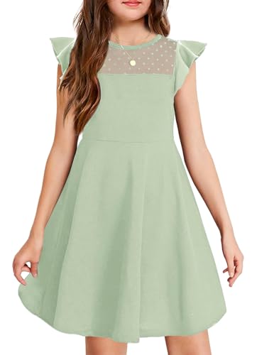 Arshiner Kleid Mädchen Party Sommer Kinder Kleider Rundhals Beiläufig Kurzarm Knielang Sommerkleid Hellgrün 140 von Arshiner