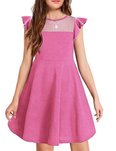 Arshiner Kleid Mädchen Partykleid Elegant Kurzarm Sommerkleider Kinder Einfarbig A Linie Freizeitkleid Rüschen Prinzessinkleid Heißes Rosa 165 von Arshiner