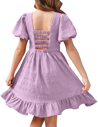 Arshiner Kleid Mädchen Prinzessin Party Sommer Festlich Kinder Kleider Puff Kurzarm Knielang Elegant Sommerkleid Lila 14 von Arshiner