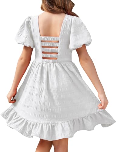 Arshiner Kleid Mädchen Prinzessin Sommer Rückenfreies Kleider Kinder Puffärmel Elegant Kommunions festlich Party Kleid Weiß 12 von Arshiner