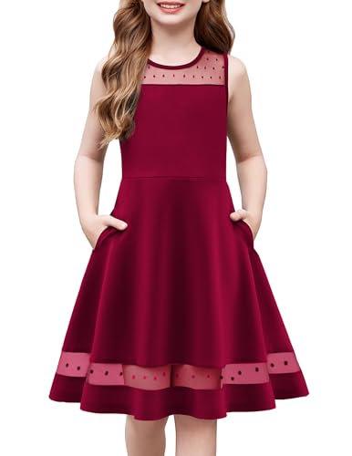 Arshiner Kleid Mädchen Sommer Ärmelloses Kleider Mesh Kinder Festlicheskleid Rot Abendkleider Karnevals Partykleid Einschulungskleider mit Taschen 12-13 Jahre von Arshiner