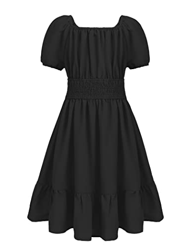 Arshiner Kleid Mädchen Sommer Kleider Schwarz Freizeitkleid Puffärmel Kinder Urlaubskleider Abendkleid Schöne Ballkleid 152 von Arshiner