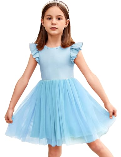 Arshiner Kleid Mädchen Sommer Kleinkind Kleid Ohne Ärmel Prinzessin Tutu Kleid A Linie Partykleid Freizeitkleid Geburtstagskleid Ballkleid Blau 100/4-5Jahre von Arshiner