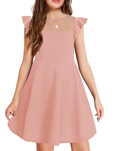 Arshiner Kleid Mädchen Sommer Kurzarm Princess Party Kleider Kinder Rundhals Beiläufig Knielang Sommerkleid Festlicheskleid Freizeitkleid Rosa 160 von Arshiner