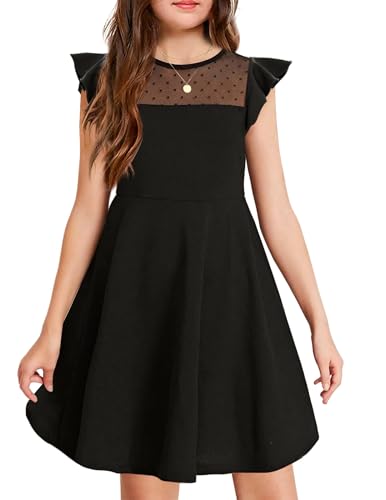 Arshiner Kleid Mädchen Sommer Party Kleider Kinder Rundhals Beiläufig Kurzarm Knielang Sommerkleid Schwarz 130 von Arshiner