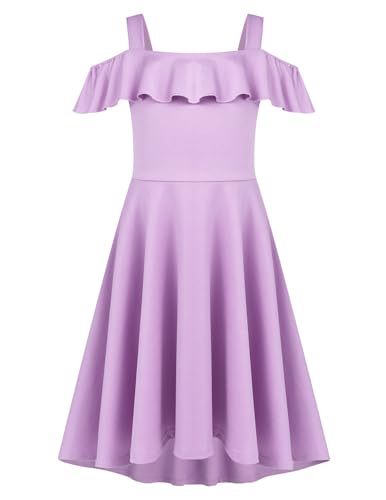 Arshiner Kleid Mädchen Sommerkleid Schulterfreies Kinderkleider Schöne Abendkleid Einfarbig Skaterkleid Festliches Prinzessinenkleid Lila 130/8-9 Jahre von Arshiner