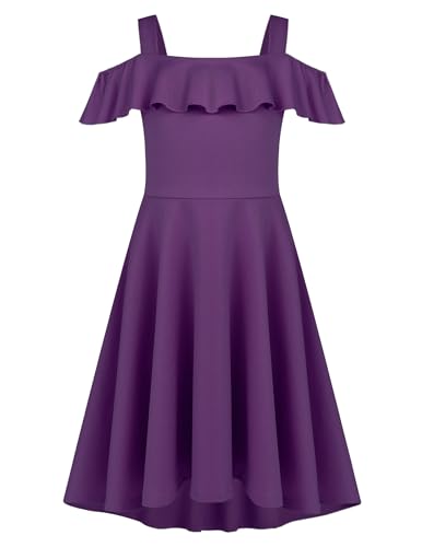 Arshiner Kleid Mädchen Strapskleid Sommerkleid Rüschen A Linie Partykleid Elagante Swing Kleid Kinder Abschlussballkleid Violett 120/6-7 Jahre von Arshiner