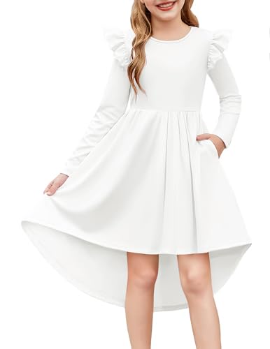 Arshiner Kleid Weißs Mädchen Langarm Kinderkleider Rundhals Herbstkleid Winterkleid Kommunionkleid Hochzeit Halloween Partykleid 150/11-12 Jahre von Arshiner
