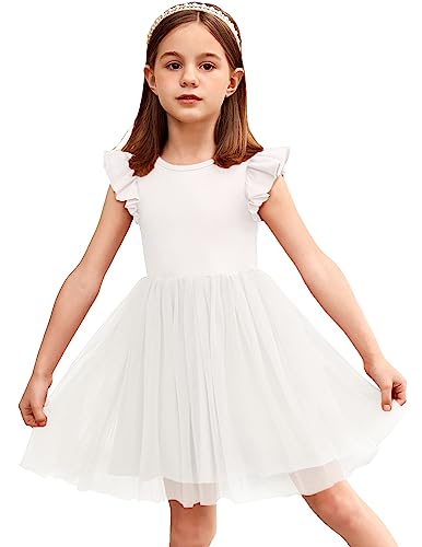 Arshiner Kleid für Mädchen Kleinkindkleid Sommerkleid Kommunionkleid Partykleid Kinder Tüllkleid Festlich Hochzeitskleid Weiß 110/5-6 Jahre von Arshiner